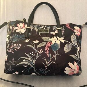 Kate Spade New York Floral Triple Compartment Double Zip Satchel Crossbody